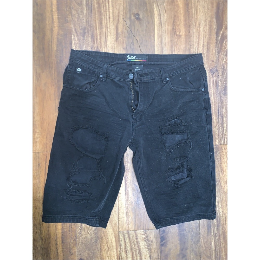 VNTG Switch Remarkable Graffiti Shorts Distressed Women's Jorts Size 38 Black